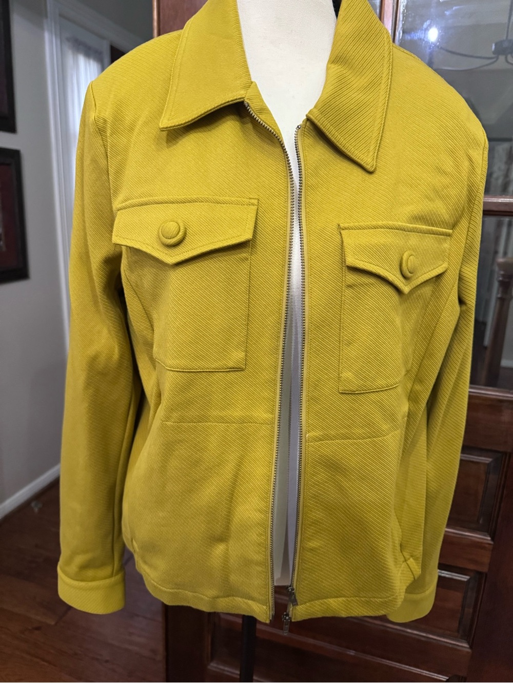 CAbi Mustard Yellow Zip-Front Utility Jacket